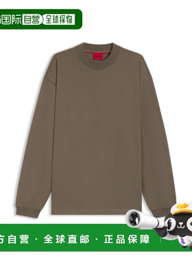 自营hugo boss棉质针织宽松T恤，印有标志-灰色 美国奥莱直发