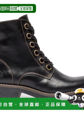 自营 fly londonRAGI539FLY-女式系带Rug皮革踝靴-黑色 美国奥莱