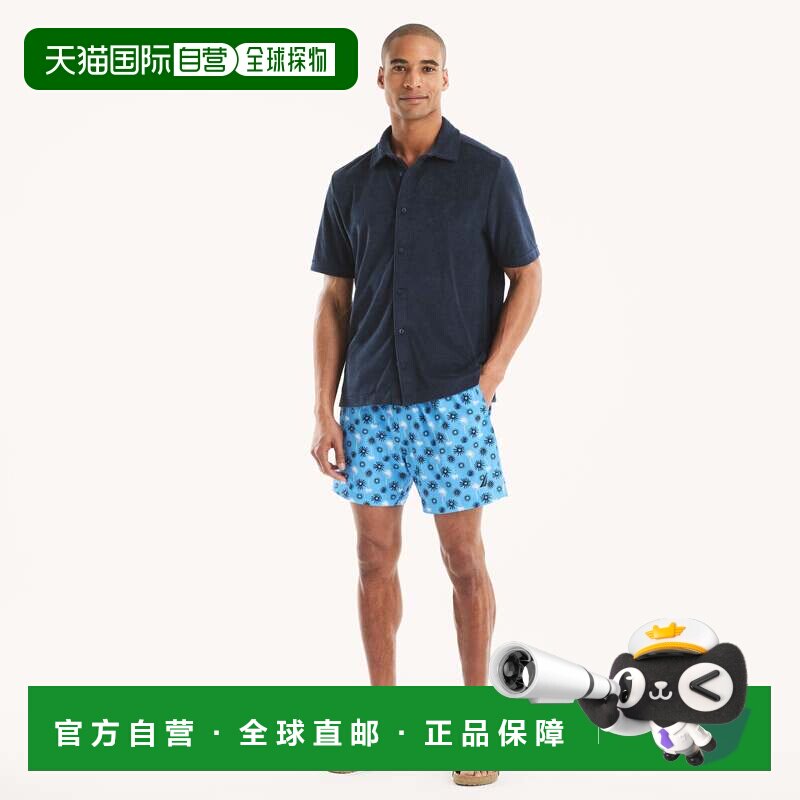 自营 Nautica男式6英寸印花快干泳装-天蓝色 美国奥莱直发泳裤