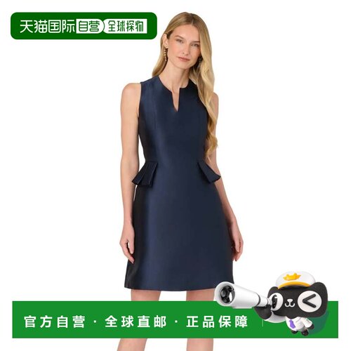 自营Adrianna Papell Mikado短裙女午夜荷叶边无袖GBO3818-蓝色