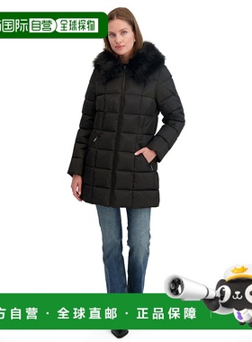 自营TAHARI Women's Fitted Square Quilted Puffer Coat with Fa