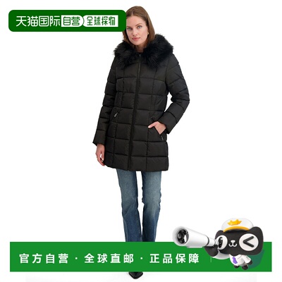 自营TAHARI Women's Fitted Square Quilted Puffer Coat with Fa