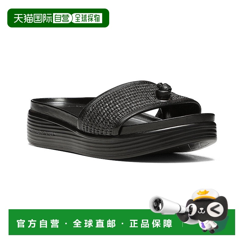 自营 Donald Pliner Farra帆布皮革凉鞋-黑色 美国奥莱直发