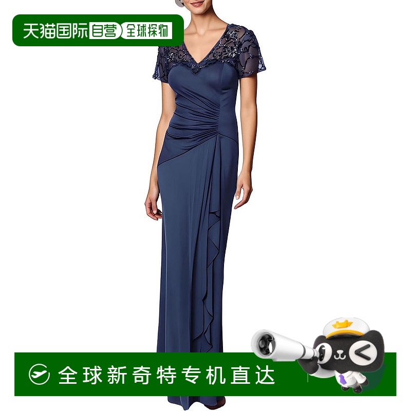 自营 xscape女式亮片涤纶晚礼服-炭色 【美国奥莱】直发服饰