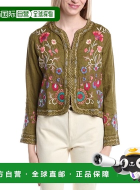 自营Johnny Was Gloria Linen Jacket - green 美国奥莱直发