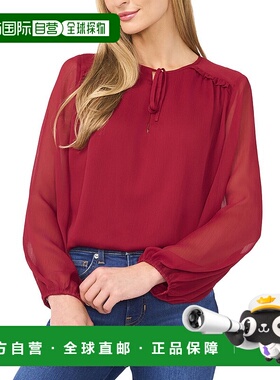 自营CeCe Tie Neck Blouse - red 美国奥莱直发泡泡袖