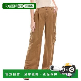 美国奥莱直发休闲裤 自营 棕色 Dahl褶皱阔腿亚麻混纺长裤 Bella