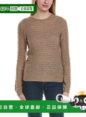 自营sofiacashmere Pointelle圆领羊毛和羊绒混纺毛衣-米色 美国