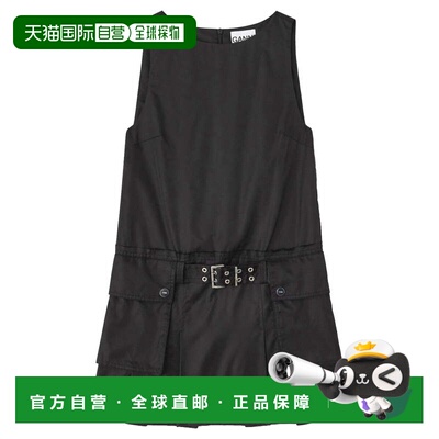自营ganniNeutrals合身腰带银色搭扣迷你连衣裙-黑色 美国奥莱直