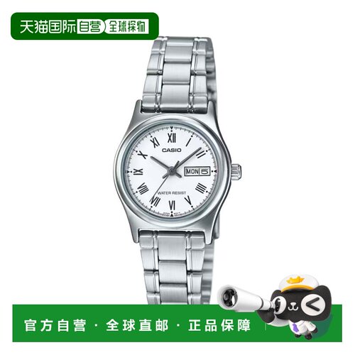 自营casio卡西欧女士白色表盘模拟手表不锈钢手镯-LTP-V006D-7BUD