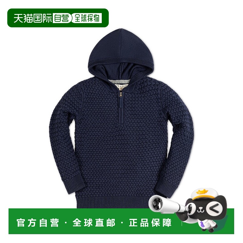 自营Hope & Henry Texture Cable Pullover Hooded Sweater - blu