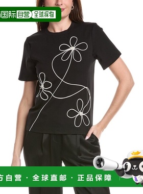 自营Gracia Floral Embroidered Crew Neck Top - black 美国奥莱