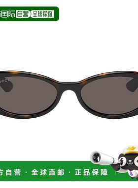 1h可退 香港直邮潮奢 Gucci 古驰 女士 棕色 Oval Frame 太阳镜 G