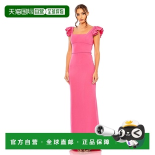 紫红色 露背柱形礼服 美国奥莱直发连衣裙 duggal荷叶边袖 自营mac