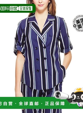 自营 Pearl by Lela Rose 条纹露营衬衫 - 海军蓝多色 美国奥莱直