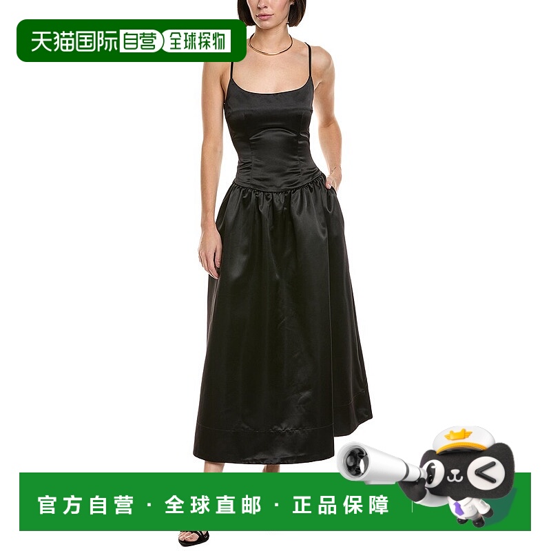 自营Cynthia Rowley Satin Drop Waist Midi Dress - black 美国