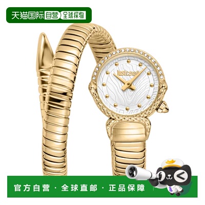 自营JUST CAVALLI Womens's Snake Watch, Gold Color Case, Silv