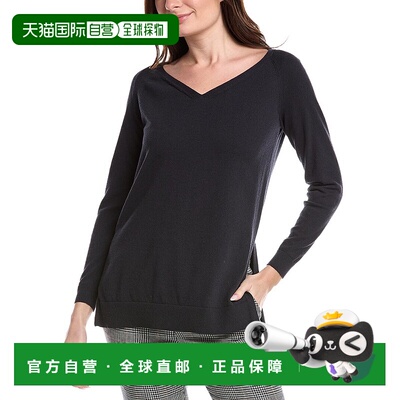 自营Lafayette 148 New York Plaited V-Neck Pullover - blue 美