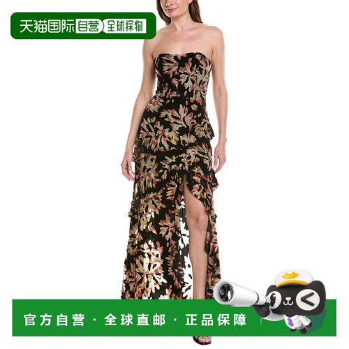 自营Milly Raelynn五彩纸屑燃尽天鹅绒荷叶边长裙-黑色 美国奥莱