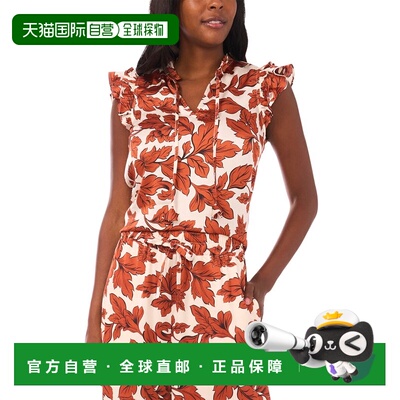 自营Vince Camuto Split Neck Flutter Blouse - orange 美国奥莱