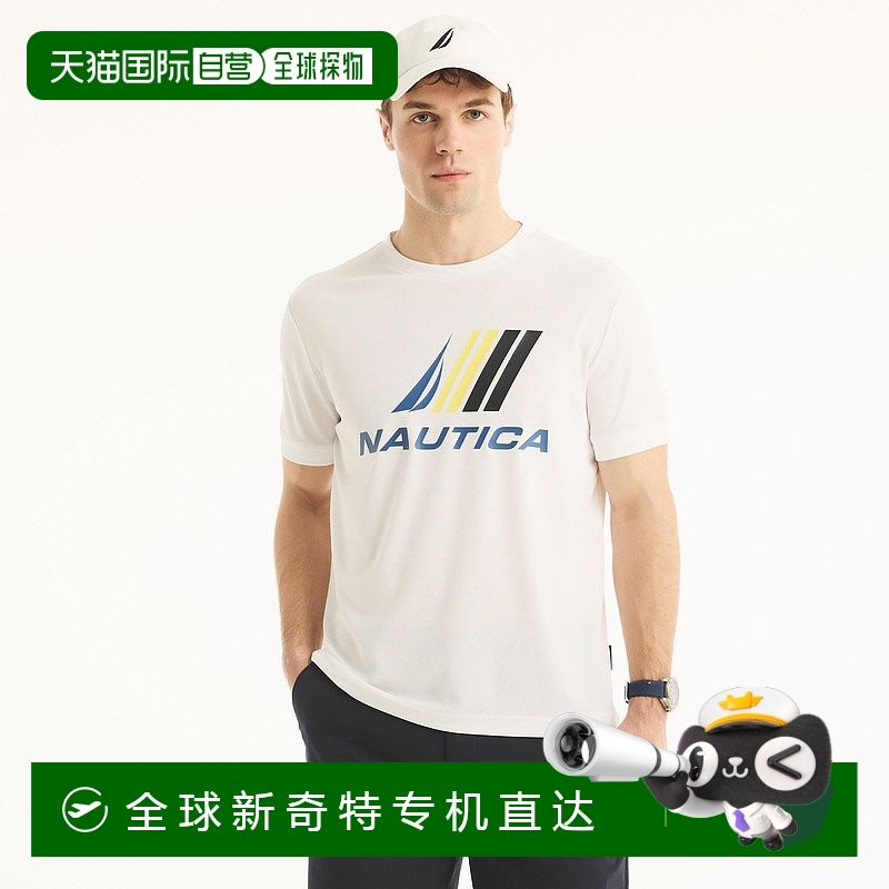 Nautica 男式 Navtech 可持续工艺徽标 T 恤 - 亮白色 【美国奥莱