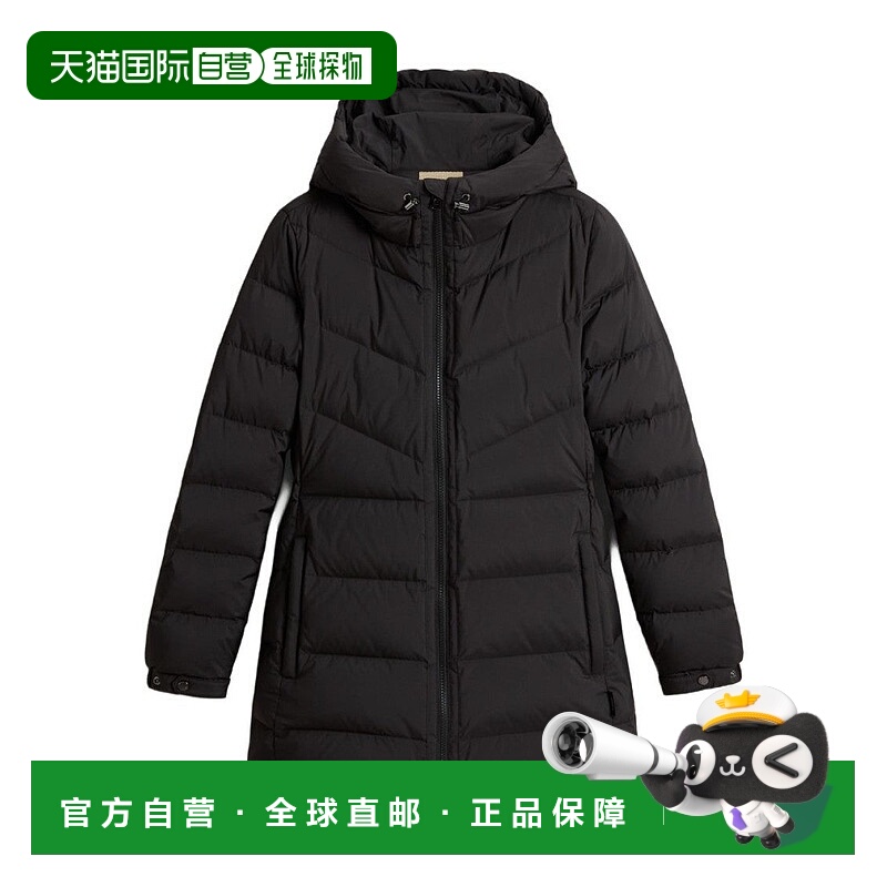 自营woolrichQuilted Black Down Coat With Adjustable Hood - b