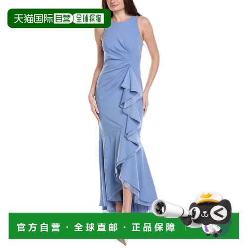 自营Adrianna Papell High-Low Crepe Halter Gown - blue 美国奥
