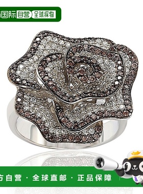 自营 Suzy Levian 纯银棕色和白色立方氧化锆密镶花朵戒指 - 白色