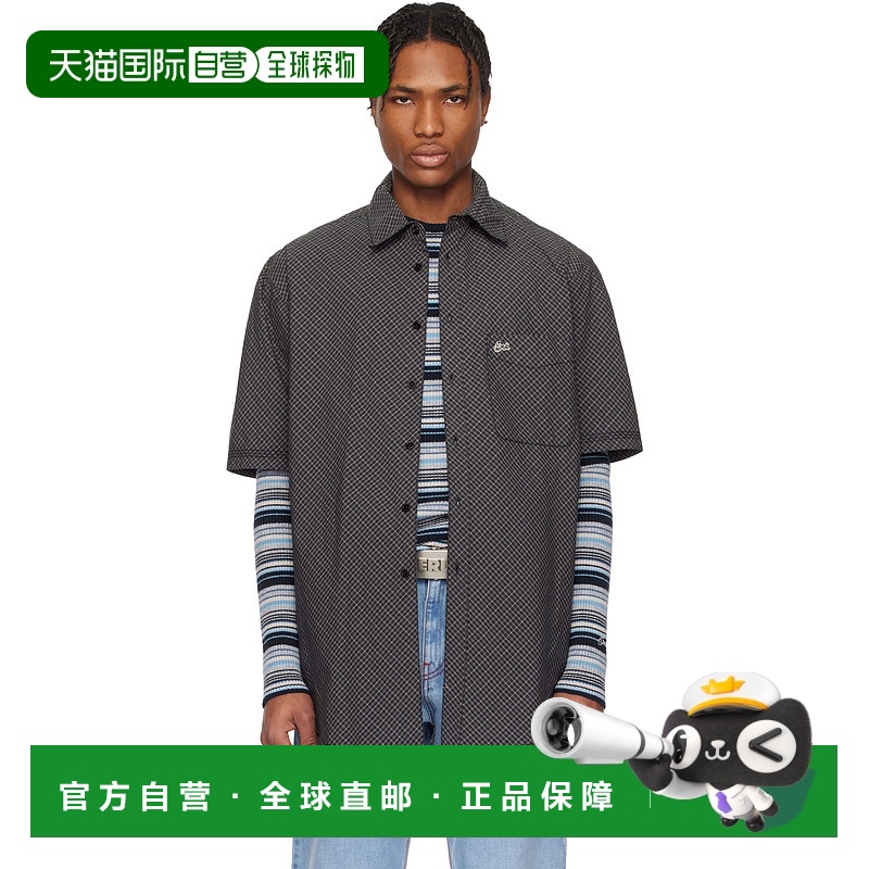 1小时内可退 香港直邮潮奢 ERL 男士 黑色 Mini Plaid 短袖衬衫 E