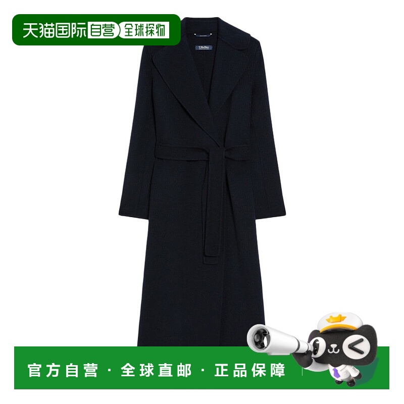 自营max maraLong Black Wrap Coat With Notch Lapel - black 美