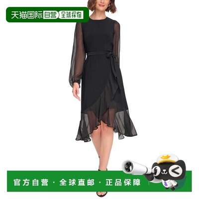 自营Tommy Hilfiger Dress Women's Black Ruffle Asymmetrical H