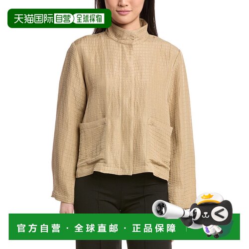 自营EILEEN FISHER Stand Collar Silk & Linen-Blend Jacket - b