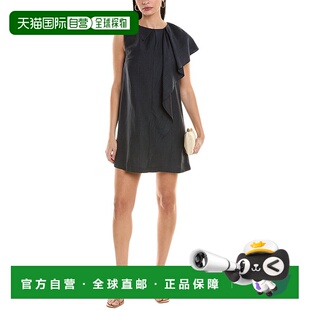 蓝色 亚麻混纺直筒连衣裙 美国奥莱直发 STUDIO 自营ALPHA