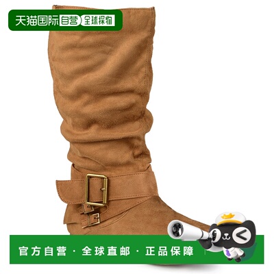 自营 Journee Collection宽款小牛女式Shelley-6靴子-栗色 美国奥