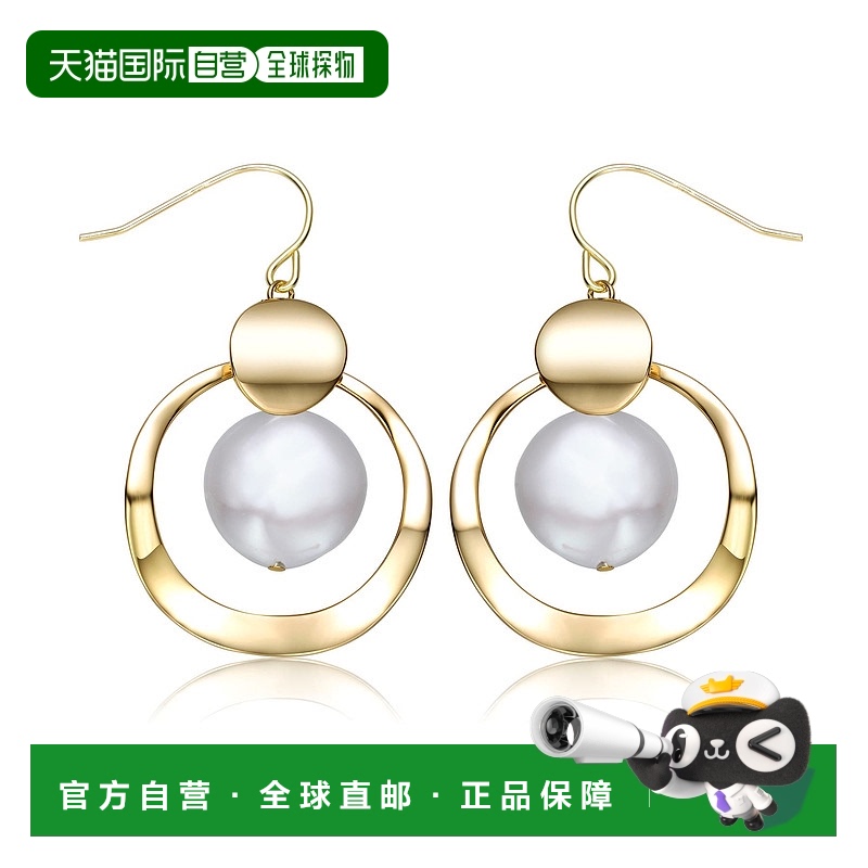 自营genevive纯银 14k 黄金镀白硬币珍珠吊坠双吊坠几何耳环 - 金