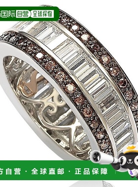 自营 Suzy Levian 纯银方晶锆石棕色和白色长方形永恒戒指 - 棕色