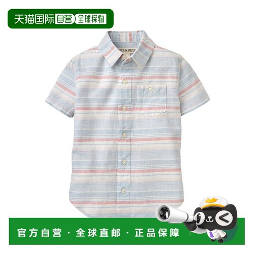 自营Hope & Henry Linen Short Sleeve Shirt - blue 美国奥莱直