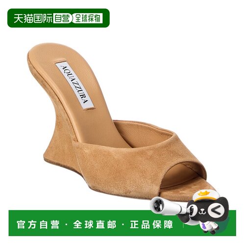 自营Aquazzura Bisous 95绒面革坡跟凉鞋-棕色 美国奥莱直发