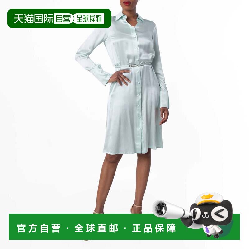 自营Bally长袖真丝衬衫连衣裙-水 美国奥莱直发