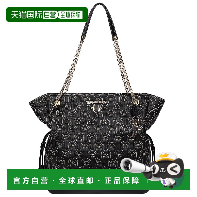 自营True Religion Cinch Side Soft Logo Tote - black 美国奥莱