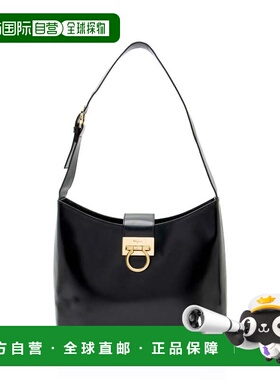 自营Ferragamo Vintage Leather Gancio Trifolio Large Shoulder