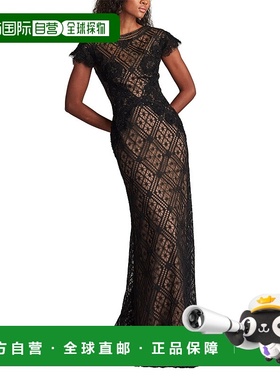 自营 tadashi shojiJasi刺绣幻觉服-黑色裸体 美国奥莱直发连衣裙