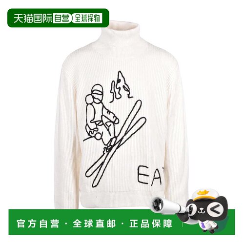 自营ea7 emporio armani高领毛衣，饰有罗纹纹理和刺绣细节-白色