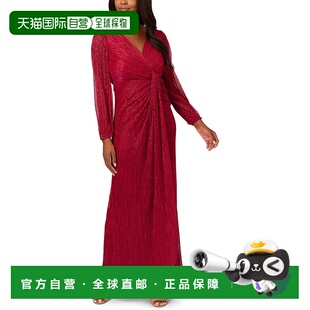 自营 Adrianna Papell 金属网垂褶礼服 - 红色 美国奥莱直发长裙