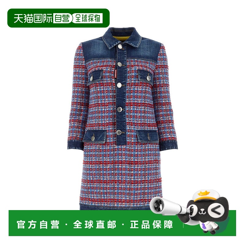 1h可退 香港直邮潮奢 Dsquared2 二次方 女士 粗花呢迷你连衣裙 S