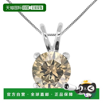 自营vir jewels1 cttw 香槟钻石单石吊坠 14K 白金圆形配链 - 白