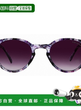 自营 Suzy Levian 女士紫色玳瑁圆形镜片银色口音太阳镜 - 紫色