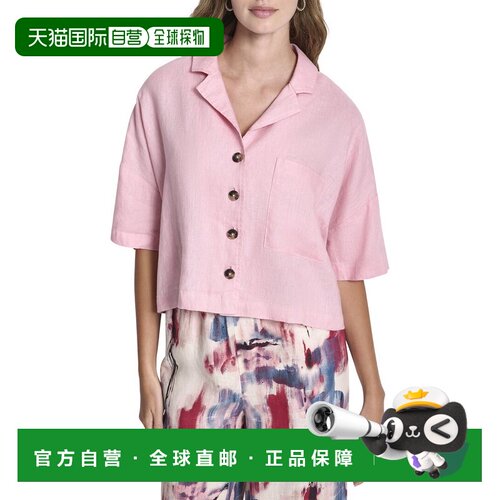 自营DKNY Convertible Collar Linen Shirt - pink 美国奥莱直发