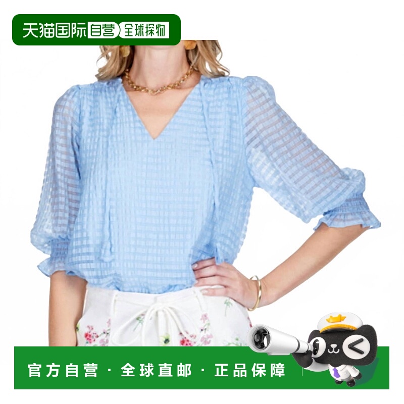 自营jade浅蓝色V领透明硬纱衬衫-浅蓝色 美国奥莱直发