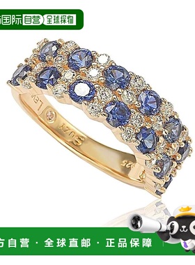 自营Suzy Levian Rose 纯银天然蓝色蓝宝石和钻石口音双排表带 -